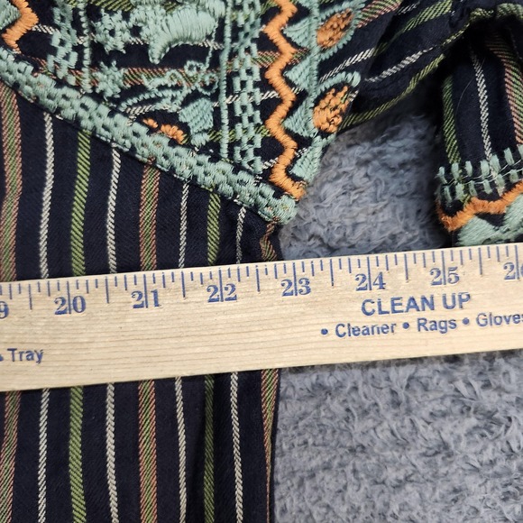 Ivy Jane Blouse Womens Medium Black Striped Embroidered Boho Peasant Tunic Top - Picture 3 of 6